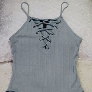 Light Blue Lace-up Bodysuit | Forever 21